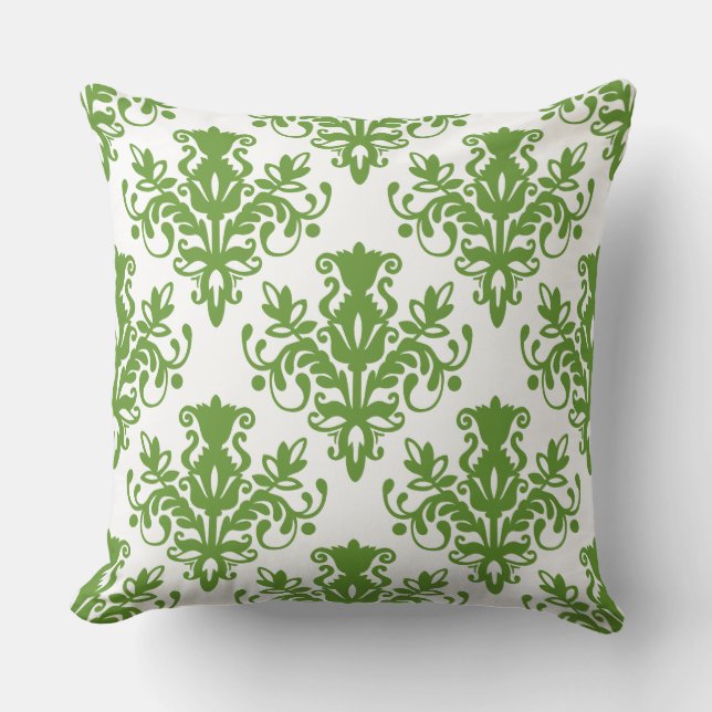 Damask 02 Muster - Avocado Green on White Kissen (Vorderseite)