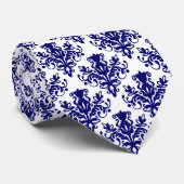 Damask 02 Muster - Deep Navy Blue on White Krawatte (Gerollt)