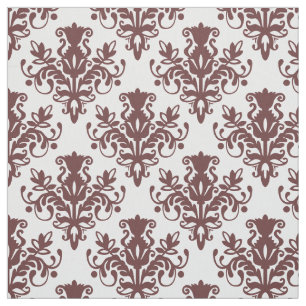 Damask 02 Muster - Dunkelbraun auf Weiß Stoff