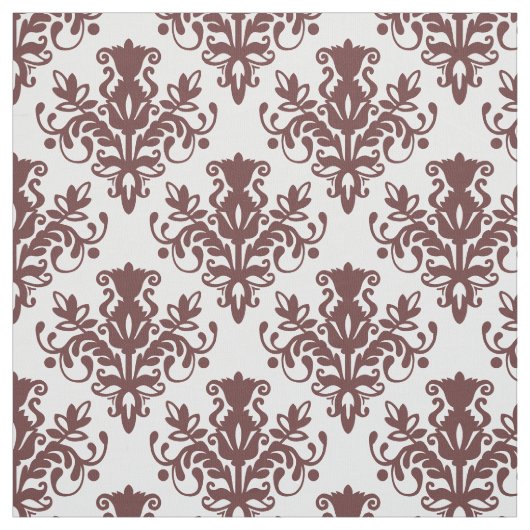 Damask 02 Muster - Dunkelbraun auf Weiß Stoff (Muster)