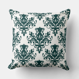 Damask 02 Muster - Dunkles Moss Grün auf Weiß Kissen