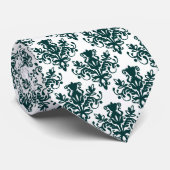 Damask 02 Muster - Dunkles Moss Grün auf Weiß Krawatte (Gerollt)