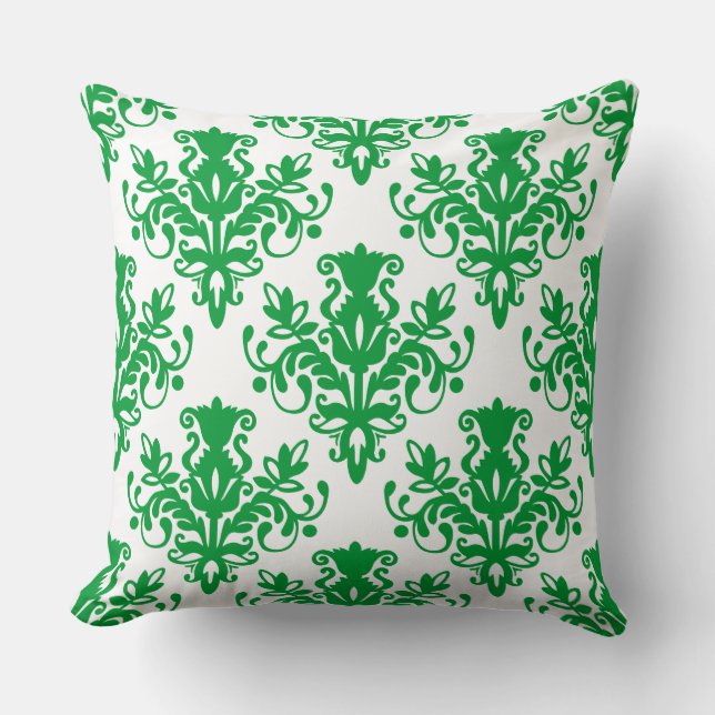 Damask 02 Muster - Grass Green on White Kissen (Vorderseite)