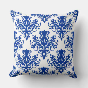 Damask 02 Muster - Navy Blue on White Kissen