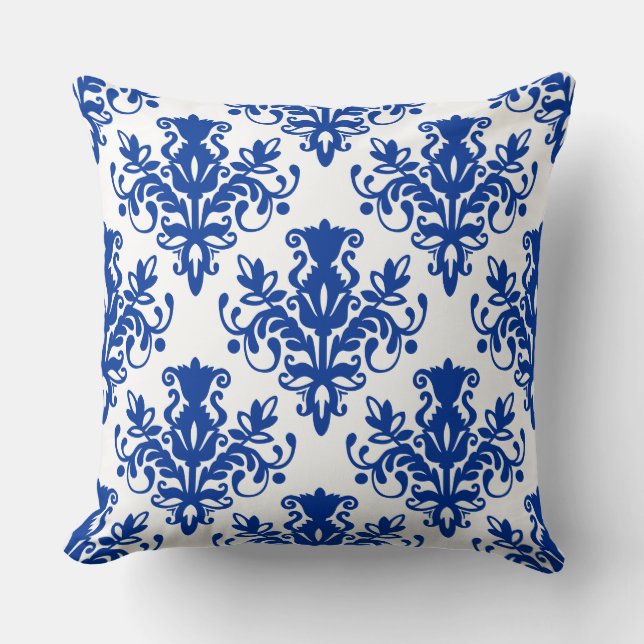 Damask 02 Muster - Navy Blue on White Kissen (Vorderseite)