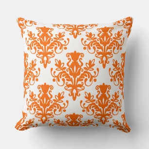 Damask 02 Muster - Orange auf Weiß Kissen