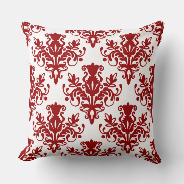 Damask 02 Muster - Ruby Red on White Kissen (Vorderseite)