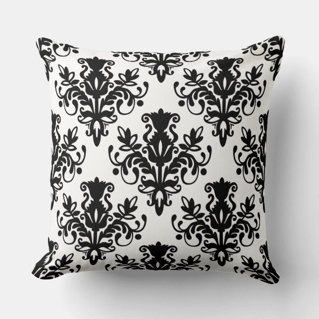 Damask 02 Muster - Schwarz auf Weiß Kissen (Vorderseite)