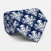 Damask 02 Muster - White on Dark Blue 001744 Krawatte (Gerollt)