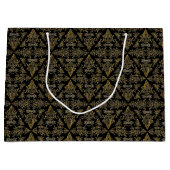 Damask 06 Schwarz-Gold-Große Geschenktasche Große Geschenktüte (Vorderseite)