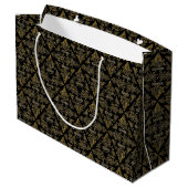 Damask 06 Schwarz-Gold-Große Geschenktasche Große Geschenktüte (Rückseite Schrägansicht)