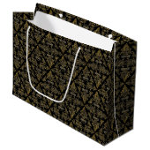 Damask 06 Schwarz-Gold-Große Geschenktasche Große Geschenktüte (Vorderseite Schrägansicht)