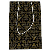 Damask 06 Schwarz-Gold-Medium Geschenktasche Mittlere Geschenktüte (Vorderseite)