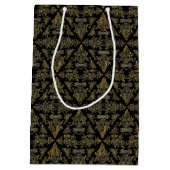 Damask 06 Schwarz-Gold-Medium Geschenktasche Mittlere Geschenktüte (Rückseite)