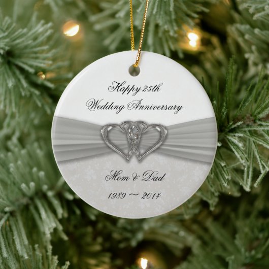 Damask 25. Hochzeitstag Keramikornament (Baum)