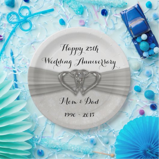 Damask 25. Hochzeitstag Teller (Party)