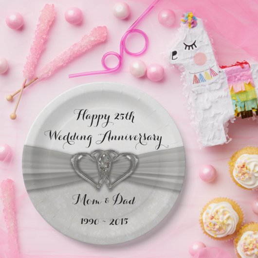 Damask 25. Hochzeitstag Teller (Party)