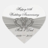 Damask 25. Hochzeitsticker Herz-Aufkleber (Vorderseite)