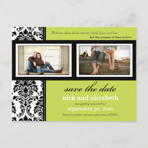 Damask 2-Foto Limon-schwarz-Save the Date Ankündigungspostkarte