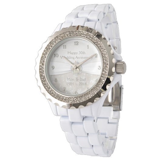 Damask 30. Hochzeitstag-Jubiläumswoche Armbanduhr (Schrägansicht)