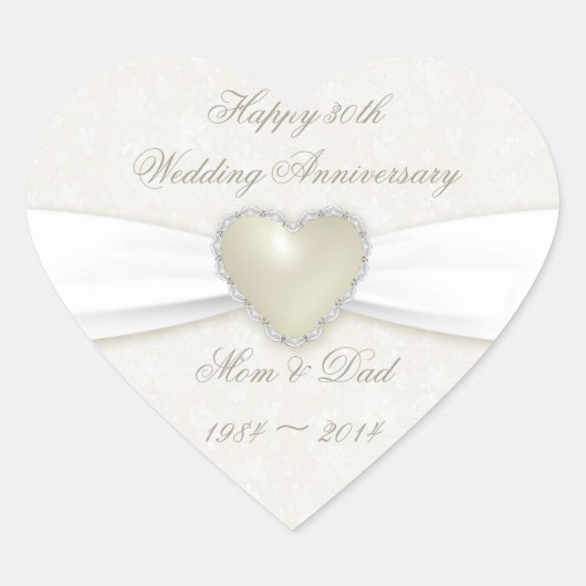 Damask 30. Hochzeitsticker Herz-Aufkleber (Vorderseite)
