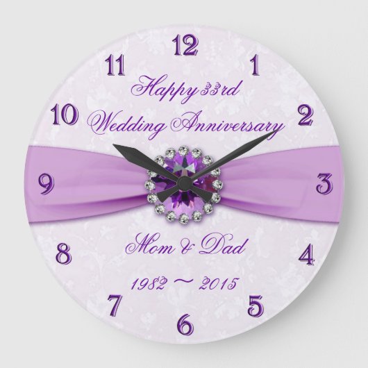 Damask 33. Hochzeitstag Mauer Uhr (Vorderseite)