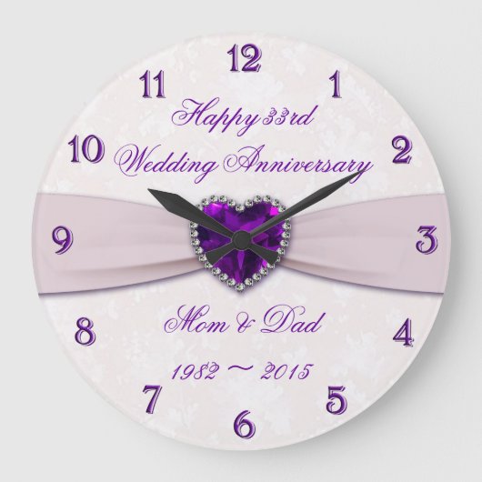 Damask 33. Hochzeitstag Mauer Uhr (Vorderseite)