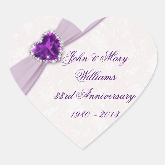 Damask 33. Hochzeitsticker Herz-Aufkleber (Vorderseite)