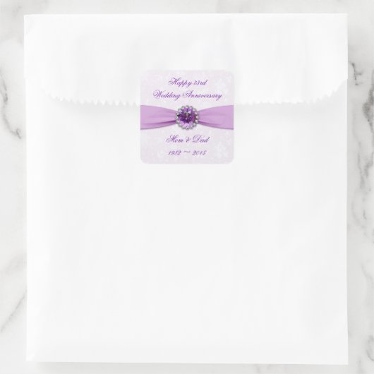 Damask 33. Hochzeitsticker Quadratischer Aufkleber (Tasche)