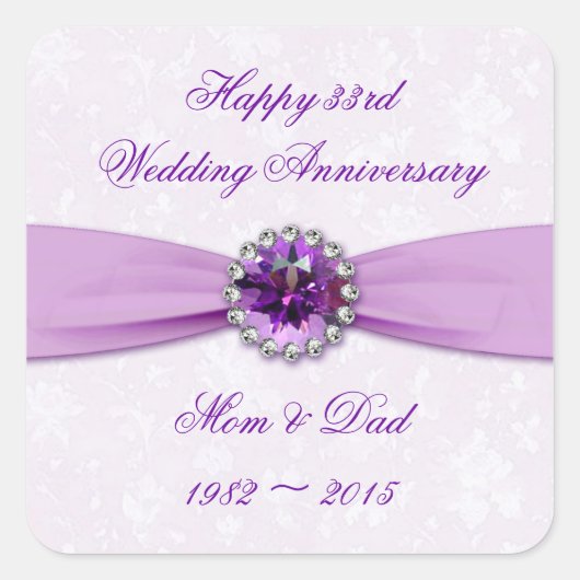 Damask 33. Hochzeitsticker Quadratischer Aufkleber (Vorderseite)