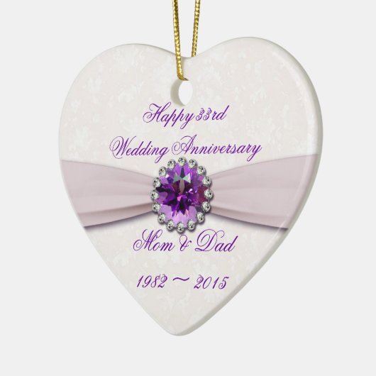 Damask 33. Wedding Anniversary Heart Ornament (Links)
