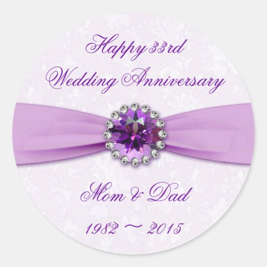 Damask 33. Wedding Anniversary Round Sticker (Vorderseite)