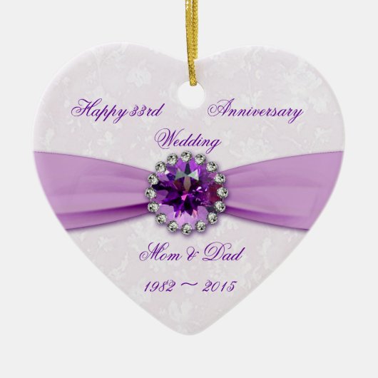 Damask 33rd Wedding Anniversary Heart Ornament (Vorne)