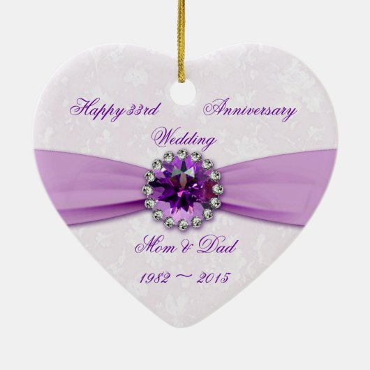 Damask 33rd Wedding Anniversary Heart Ornament (Hinten)