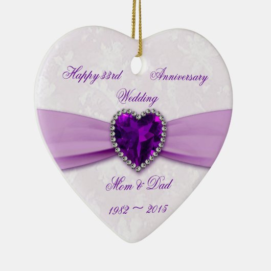 Damask 33rd Wedding Anniversary Heart Ornament (Rechts)