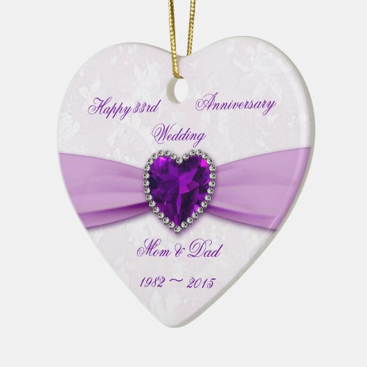 Damask 33rd Wedding Anniversary Heart Ornament (Links)