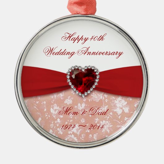 Damask 40. Hochzeitsszenario Silbernes Ornament (Vorne)