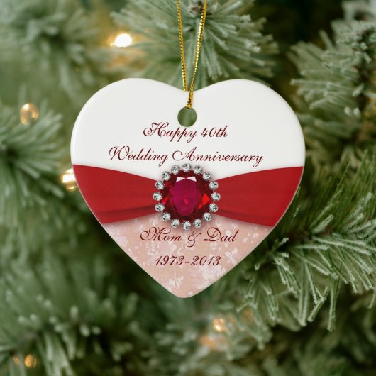 Damask 40. Hochzeitstag Keramikornament (Baum)