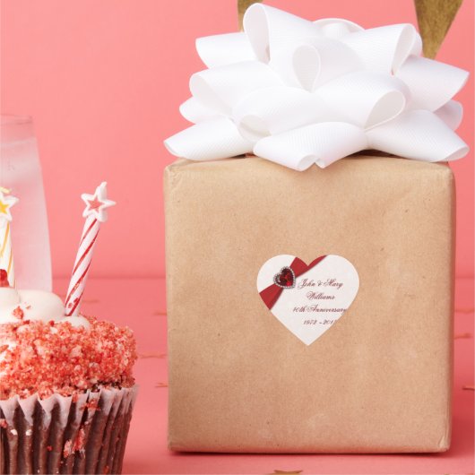 Damask 40. Hochzeitsticker Herz-Aufkleber (Party)