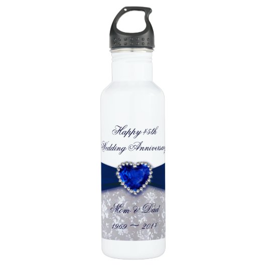 Damask 45. Hochzeitstag Edelstahlflasche (Vorderseite)