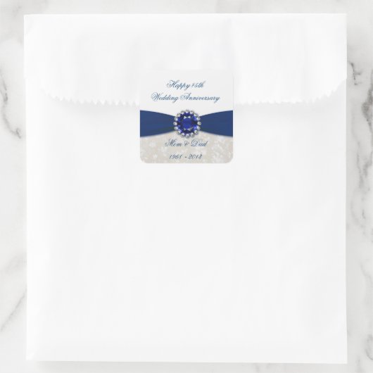 Damask 45. Hochzeitsticker Quadratischer Aufkleber (Tasche)