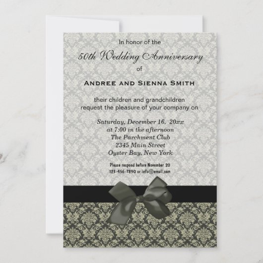 Damask 50. Hochzeitstag Einladung (Vorderseite)