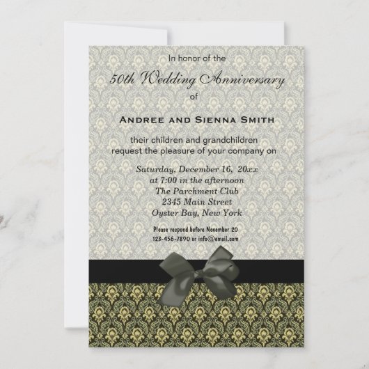 Damask 50. Hochzeitstag Einladung (Vorderseite)