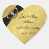 Damask 50. Hochzeitsticker Herz-Aufkleber (Vorderseite)