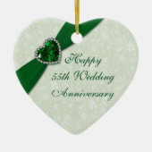 Damask 55. Hochzeitstag Herzornament Keramik Ornament (Vorne)