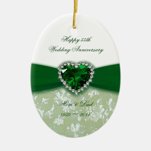 Damask 55. Hochzeitstag Keramikornament (Vorne)