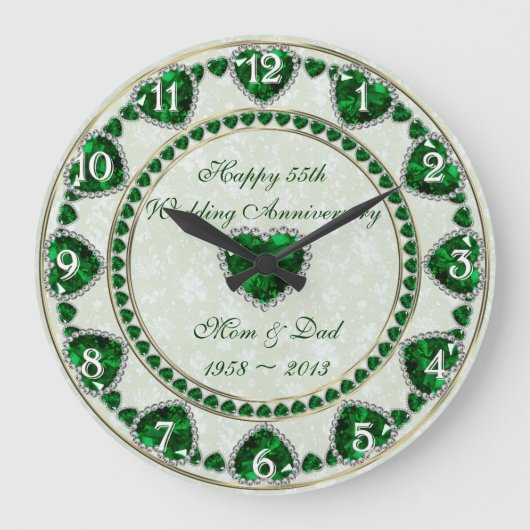 Damask 55. Hochzeitstag Mauer Uhr (Vorderseite)