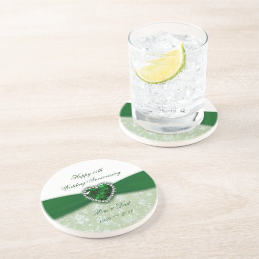 Damask 55. Hochzeitstag Sandstein Untersetzer (Seite)