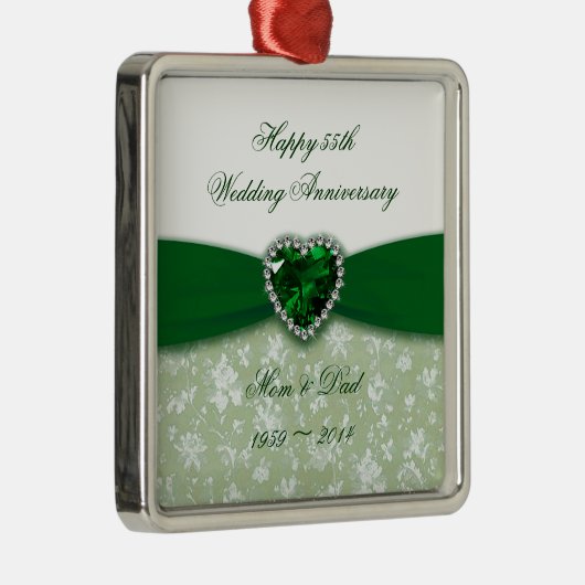 Damask 55. Hochzeitstag Silbernes Ornament (Rechts)