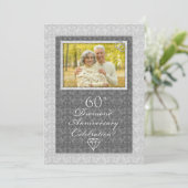 Damask 60. Diamond Wedding Anniversary Party Einladung (Stehend Vorderseite)